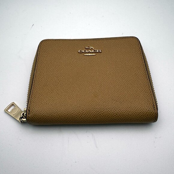 COACH Small Zip Around Wallet Colorblock Soft Wall Tan Light Brown - Picture 1 of 4